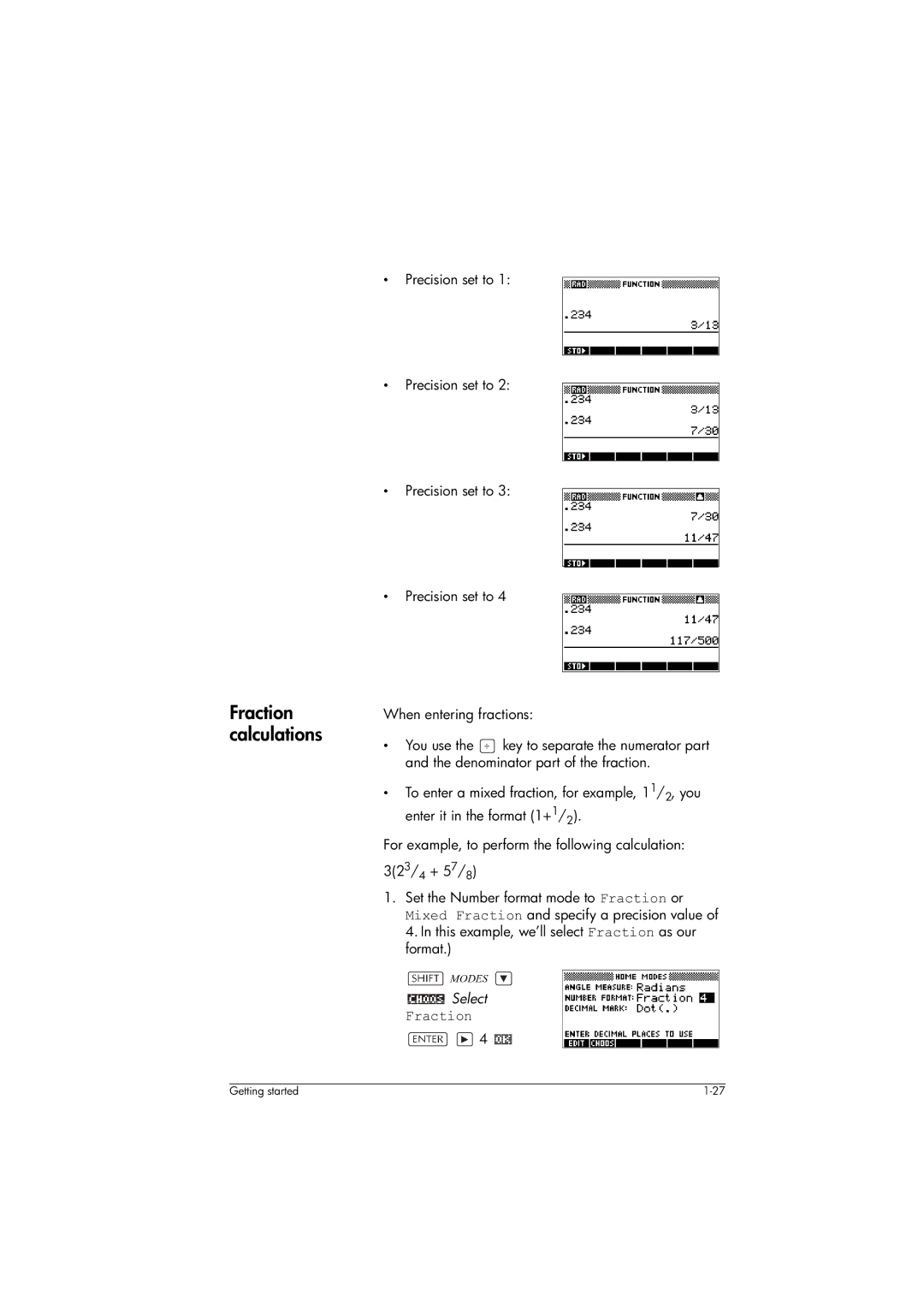 HP 39gs Graphing manual Fraction calculations, Select 