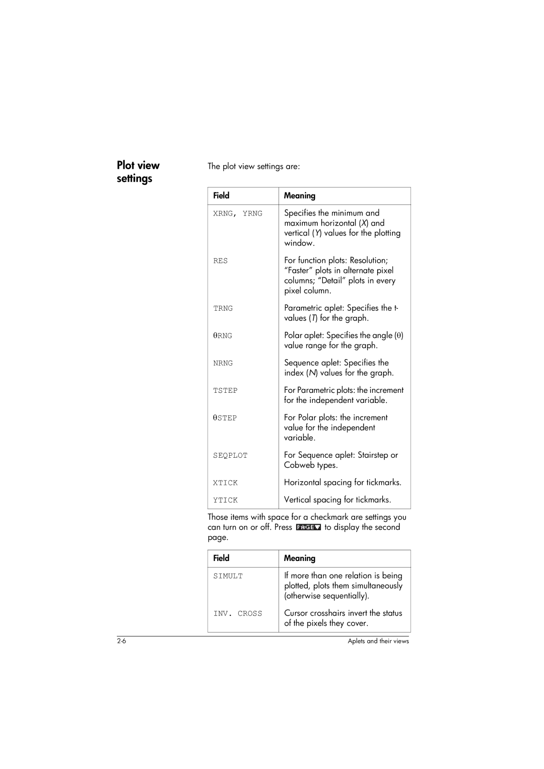 HP 39gs Graphing manual Plot view settings, Θrng, Θstep 