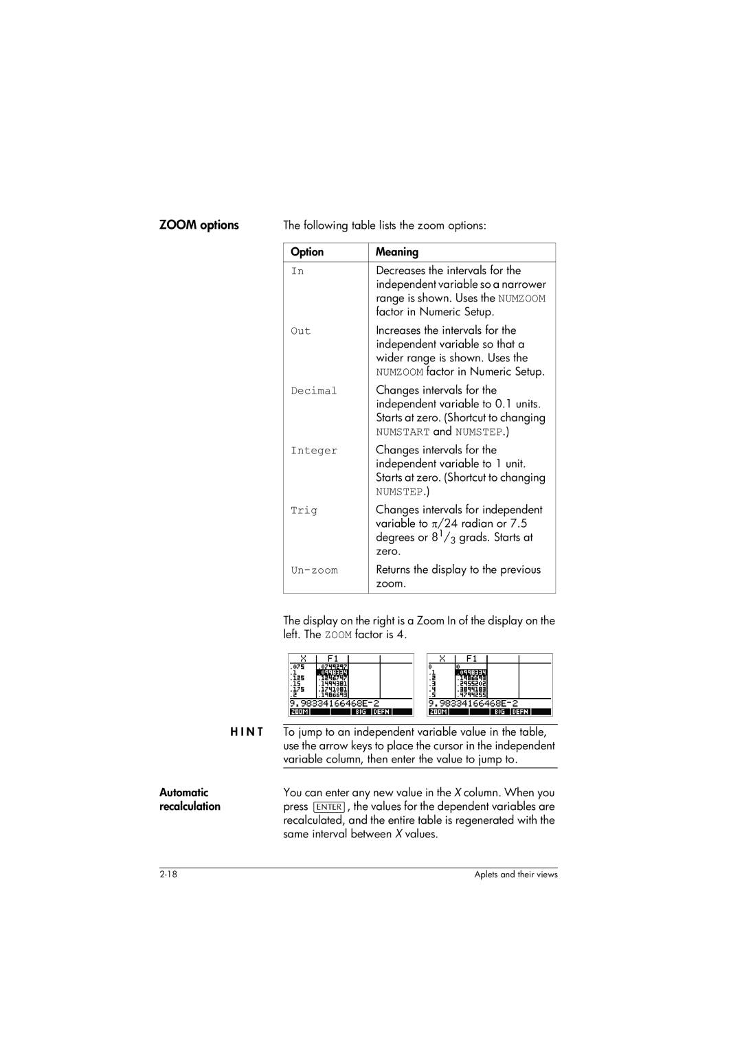 HP 39gs Graphing manual Integer Numstart and Numstep 