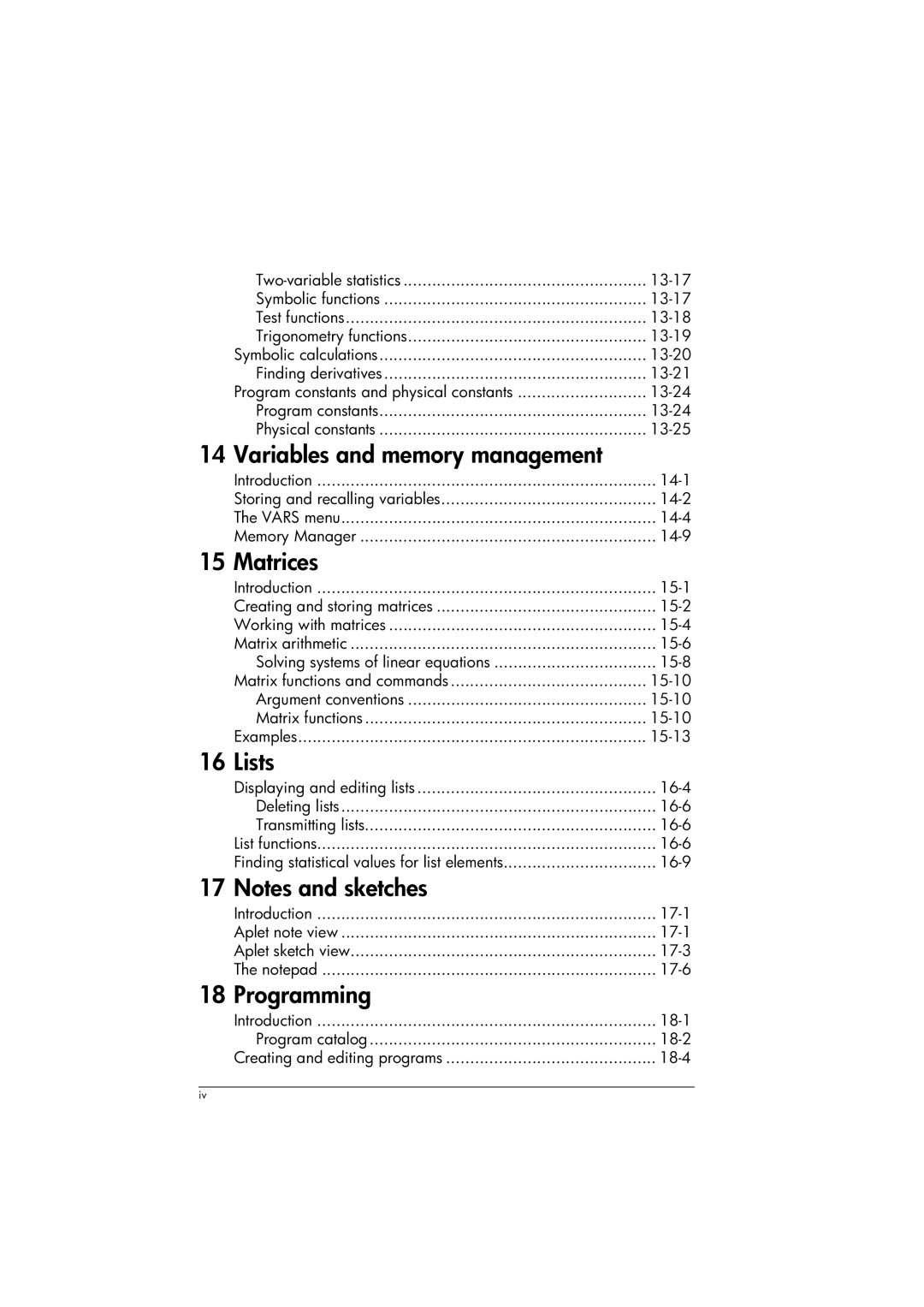 HP 39gs Graphing manual Program constants 13-24 Physical constants 13-25, 14-4, Memory Manager 14-9, 15-8, 16-4, 16-9 