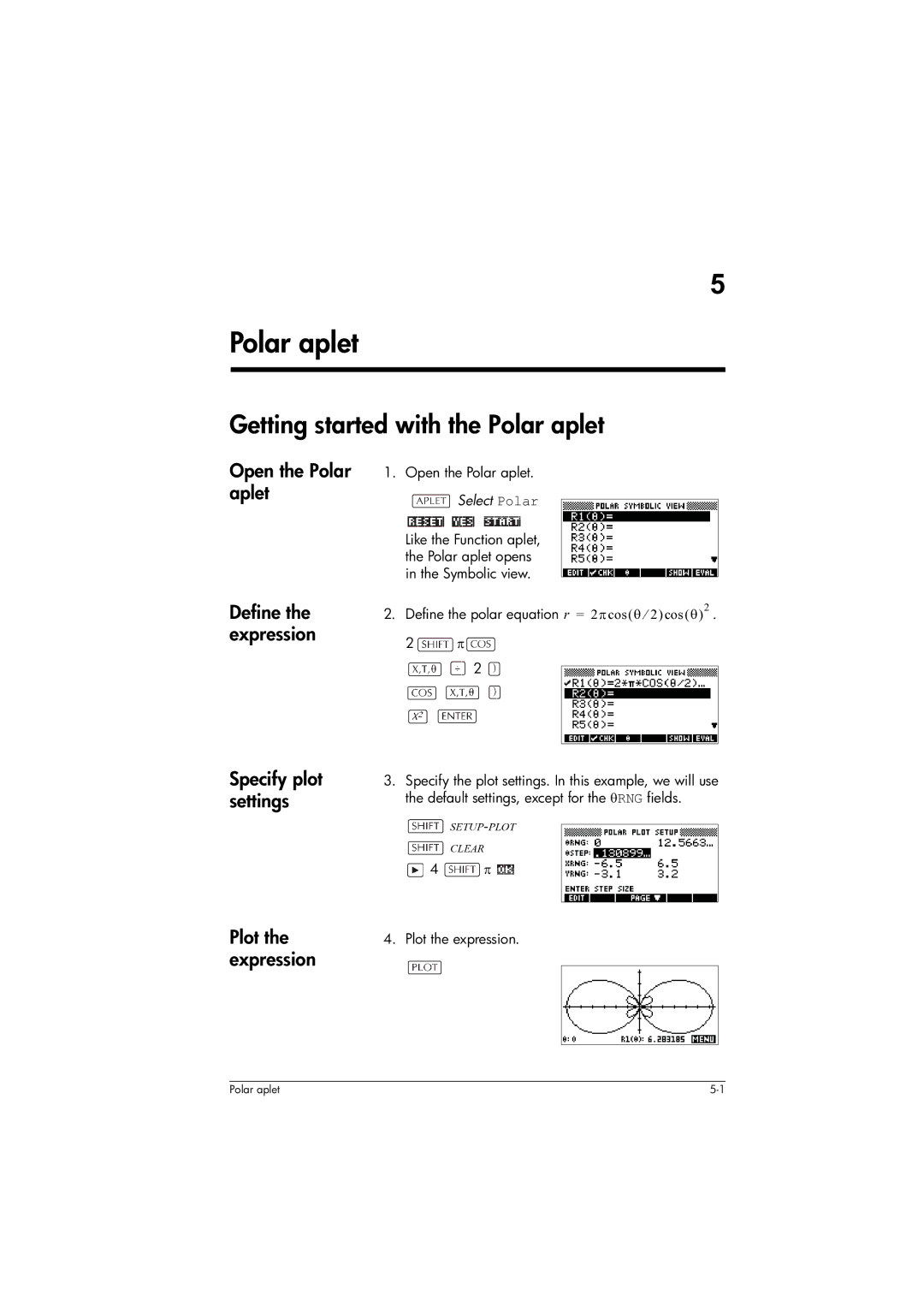 HP 39gs Graphing manual Getting started with the Polar aplet, Open the Polar aplet, Select Polar 