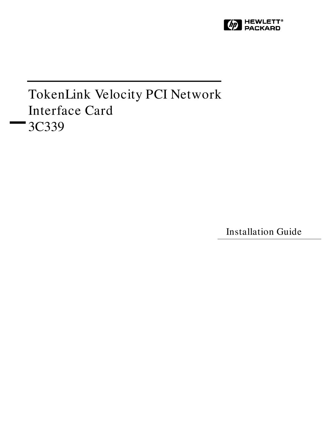 HP manual TokenLink Velocity PCI Network Interface Card 3C339 