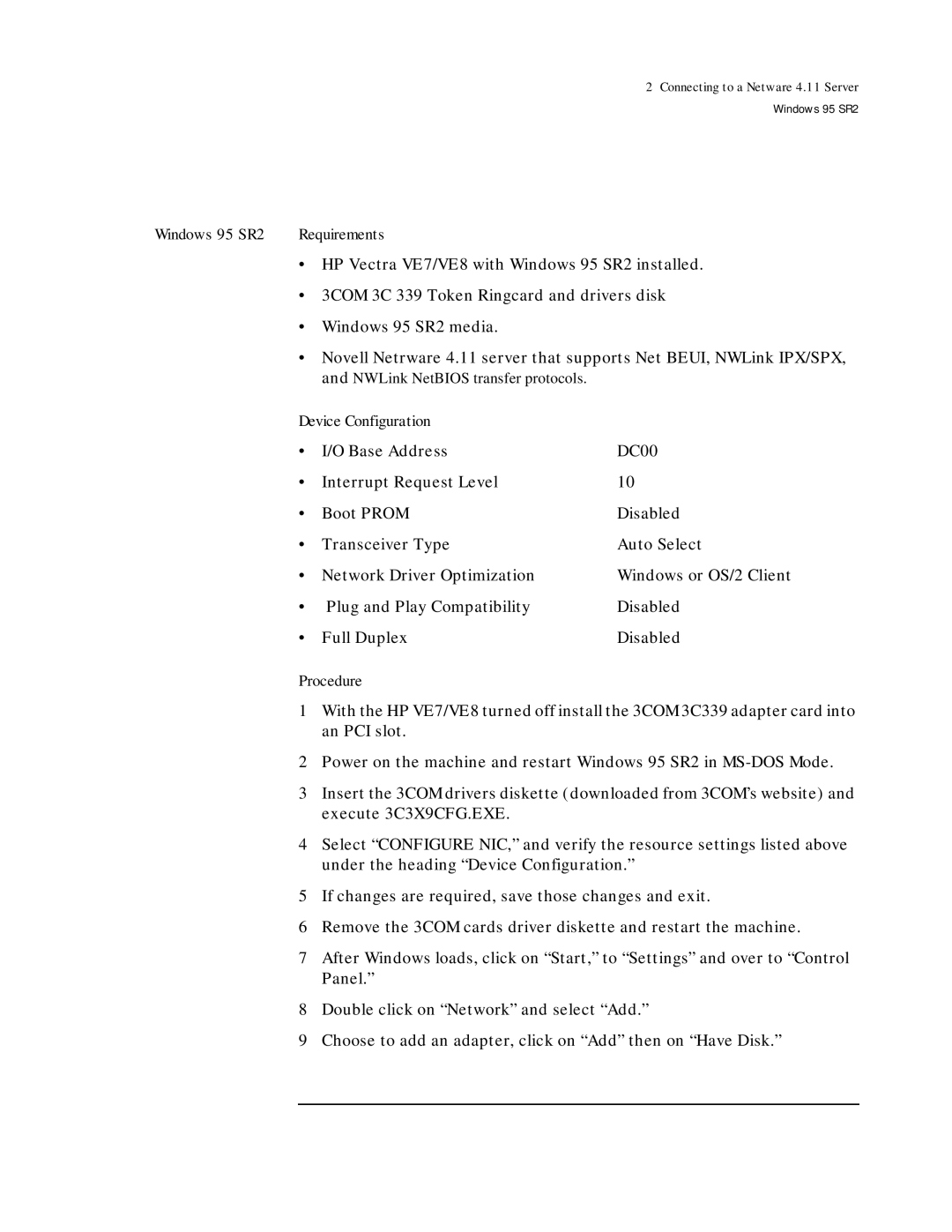 HP 3C339 manual NWLink NetBIOS transfer protocols 