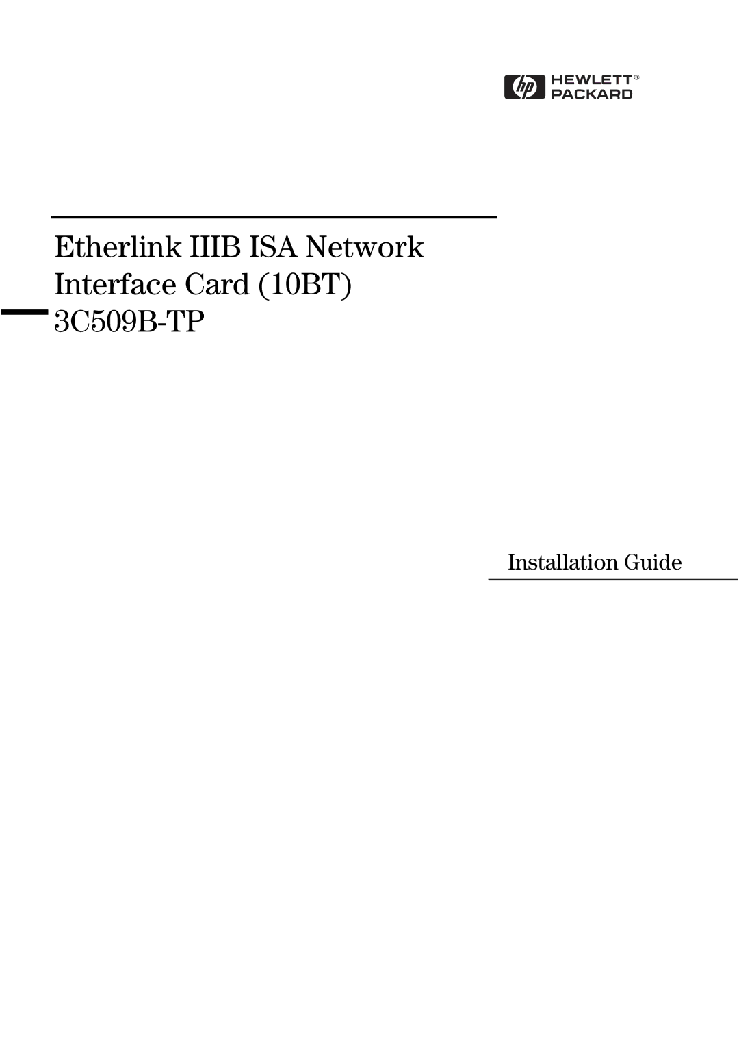 HP manual Etherlink Iiib ISA Network Interface Card 10BT 3C509B-TP 