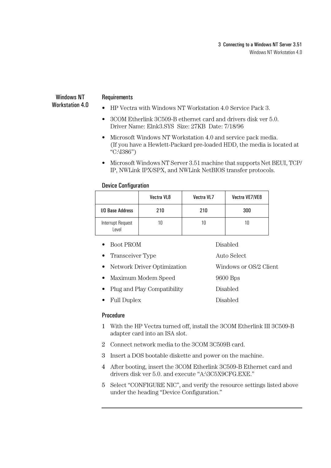 HP 3C509B-TP manual Windows NT 