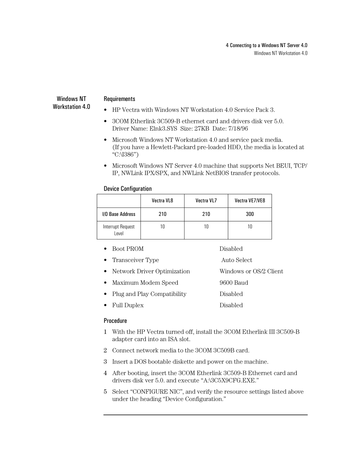 HP 3C509B-TP manual Vectra VL7 