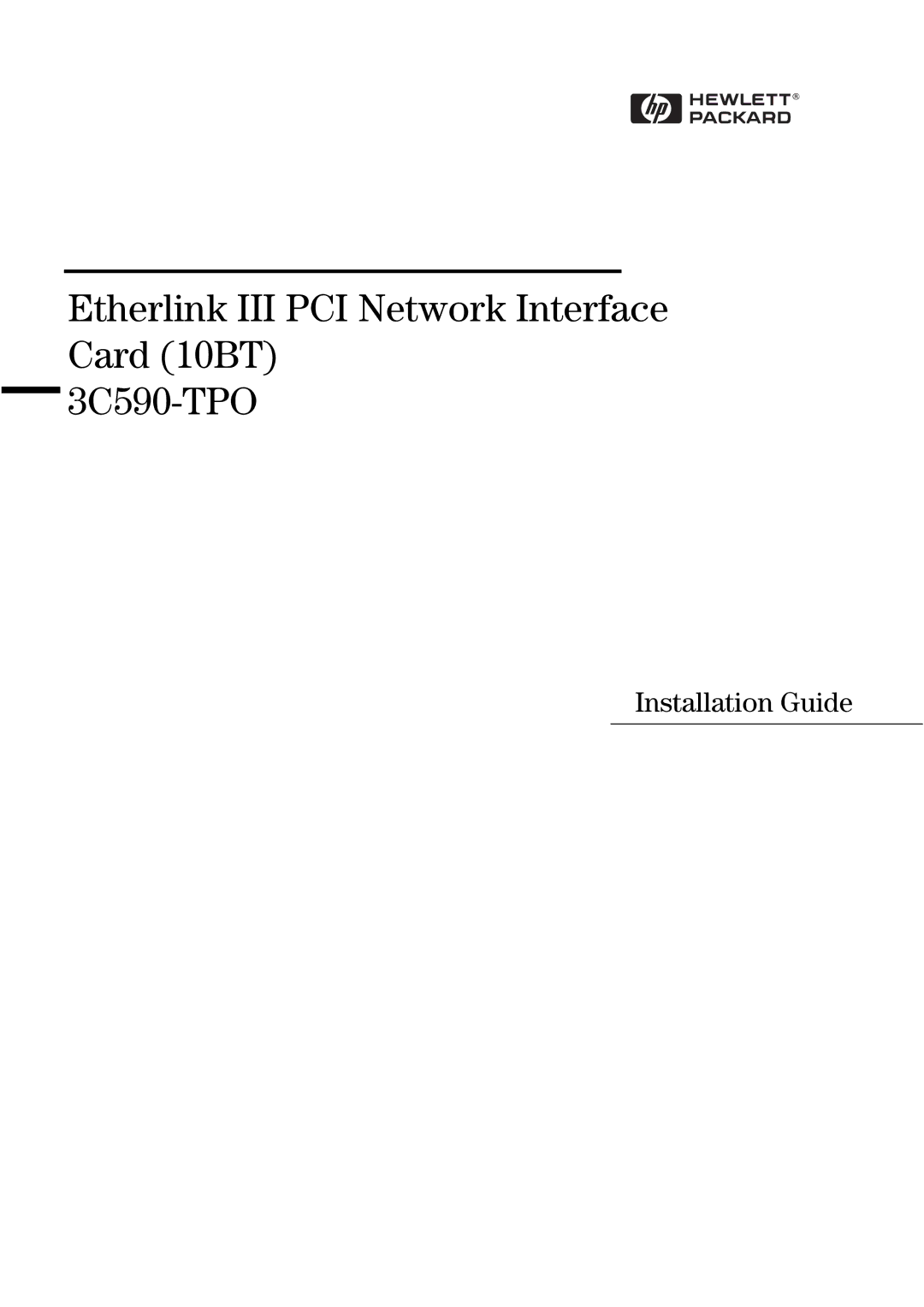 HP manual Etherlink III PCI Network Interface Card 10BT 3C590-TPO 