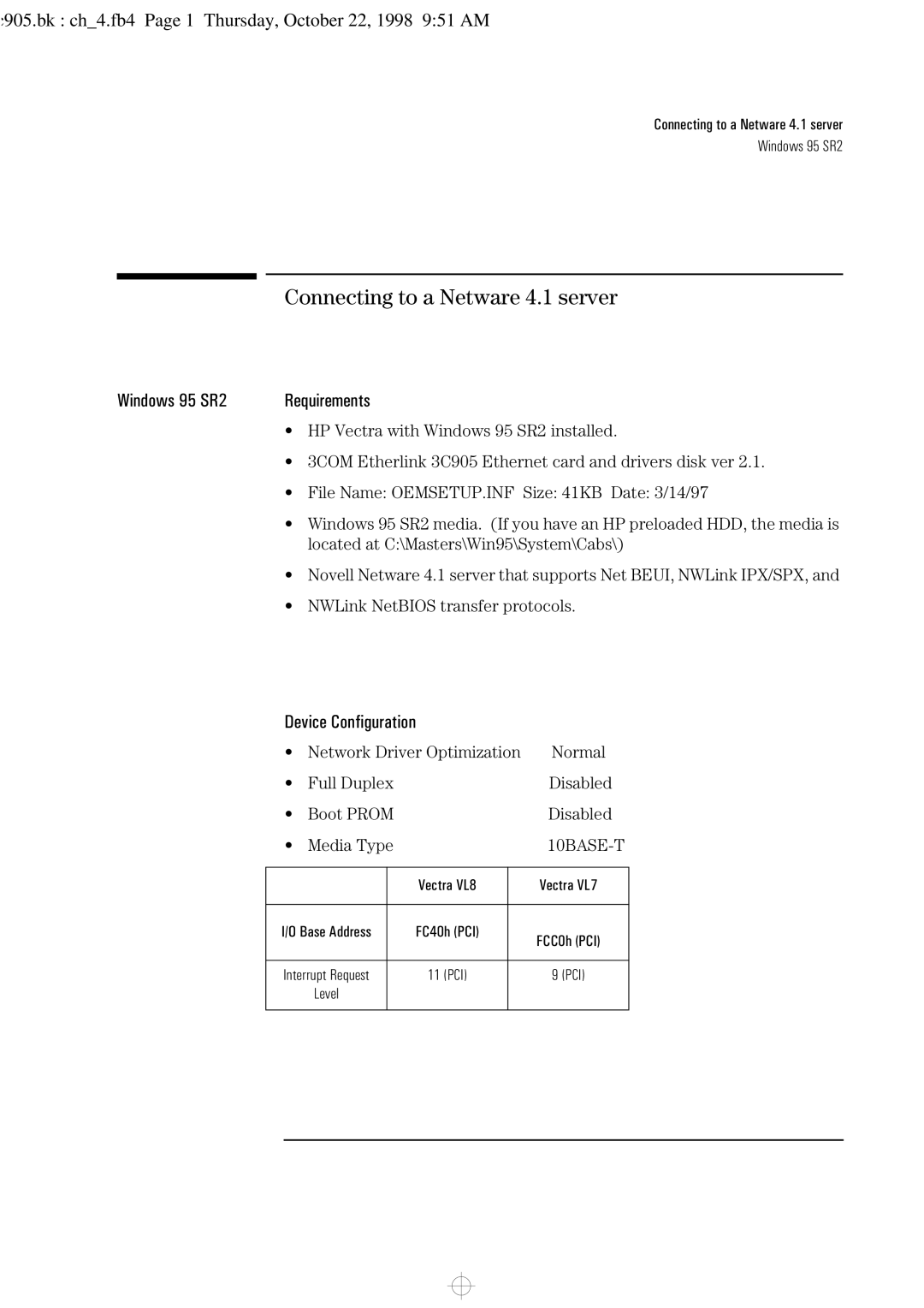 HP 3C905-TX manual C905.bk ch4.fb4 Page 1 Thursday, October 22, 1998 951 AM 