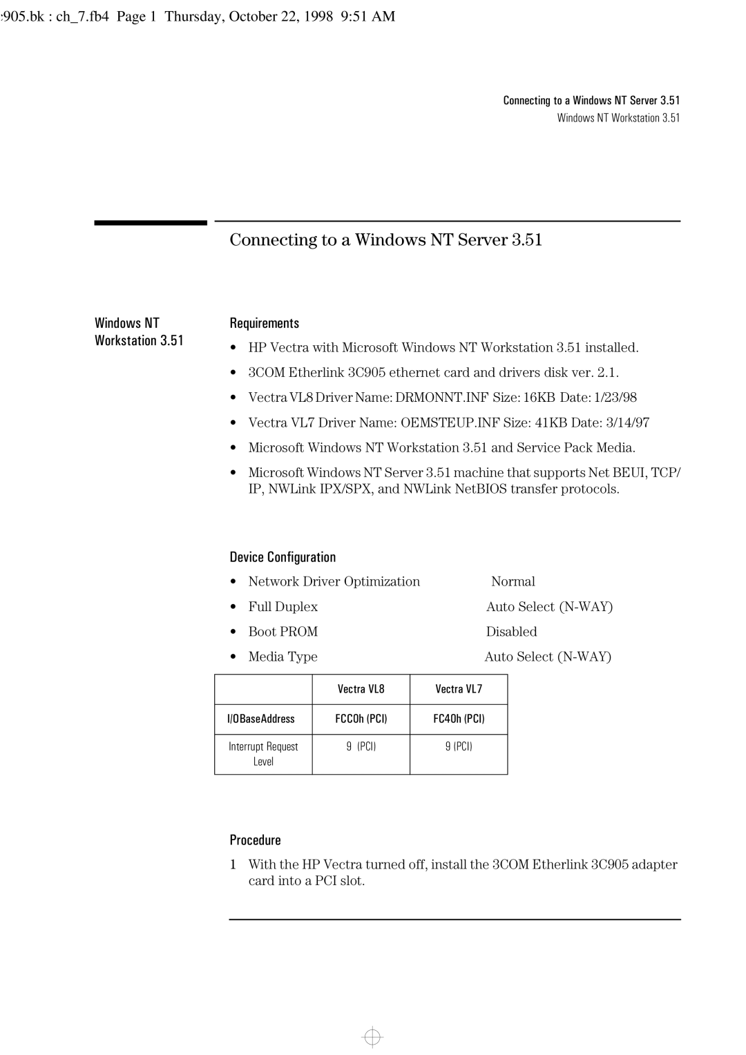 HP 3C905-TX manual C905.bk ch7.fb4 Page 1 Thursday, October 22, 1998 951 AM 