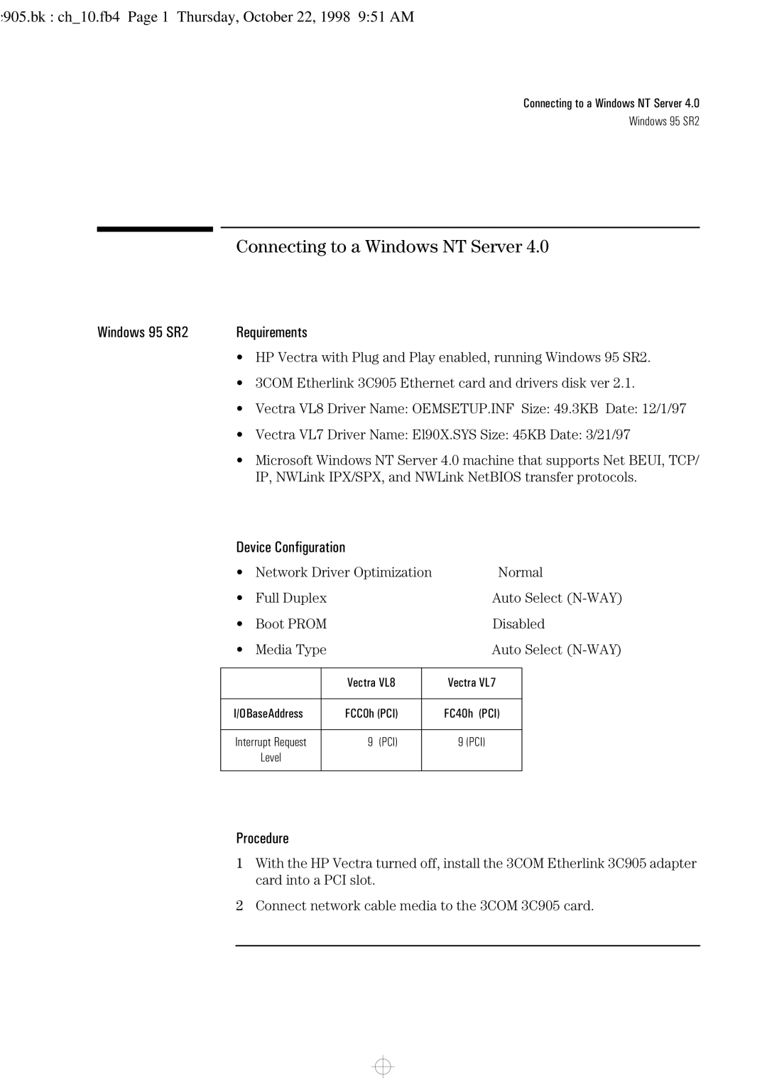 HP 3C905-TX manual C905.bk ch10.fb4 Page 1 Thursday, October 22, 1998 951 AM 