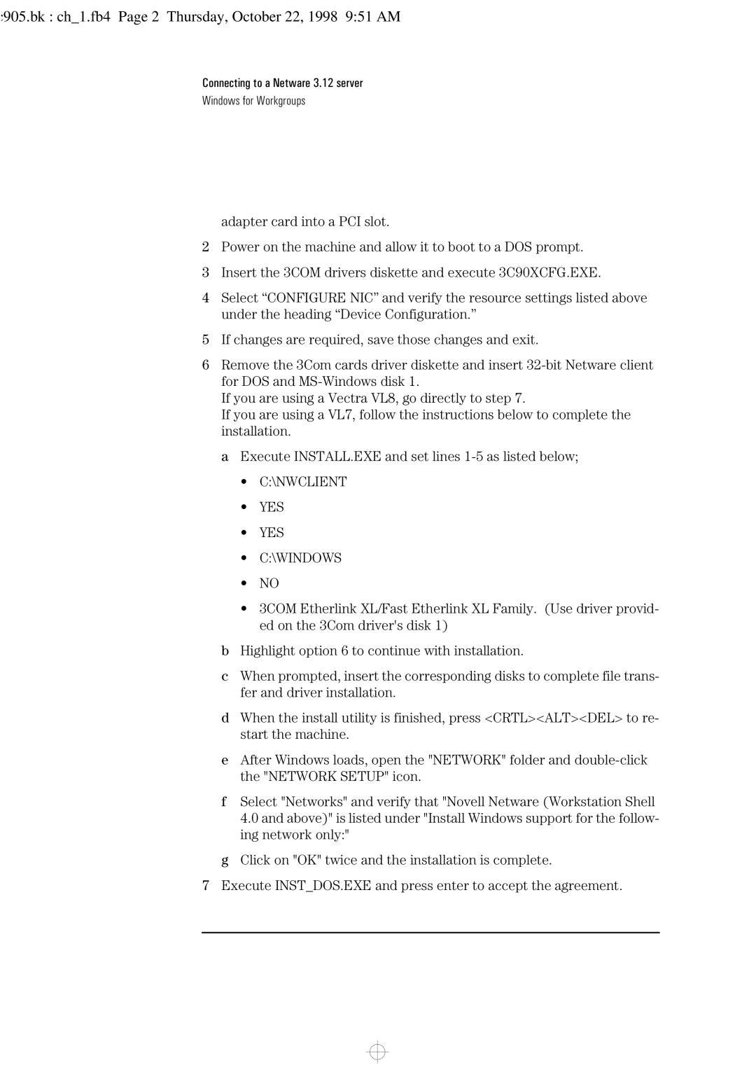 HP 3C905-TX manual C905.bk ch1.fb4 Page 2 Thursday, October 22, 1998 951 AM, Nwclient Yes \Windows 