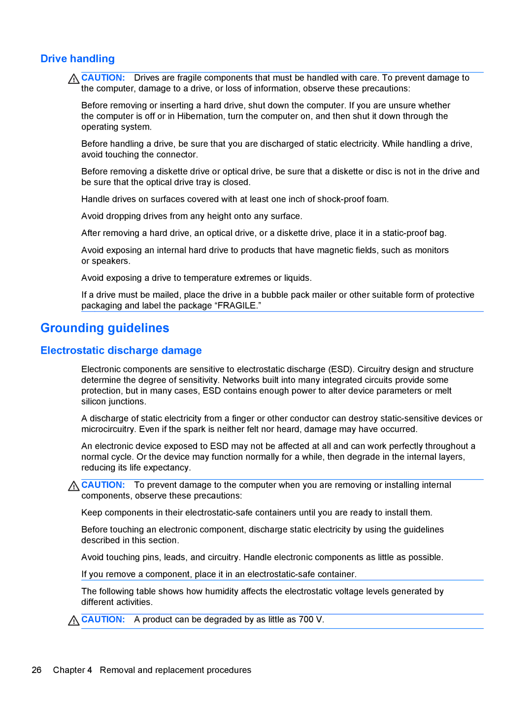 HP 4 B5T04UA, 4 B5T03UA manual Grounding guidelines, Drive handling 