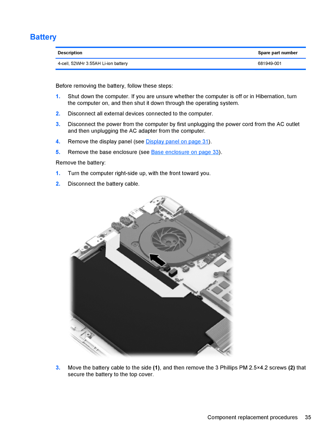 HP 4 B5T03UA, 4 B5T04UA manual Battery 