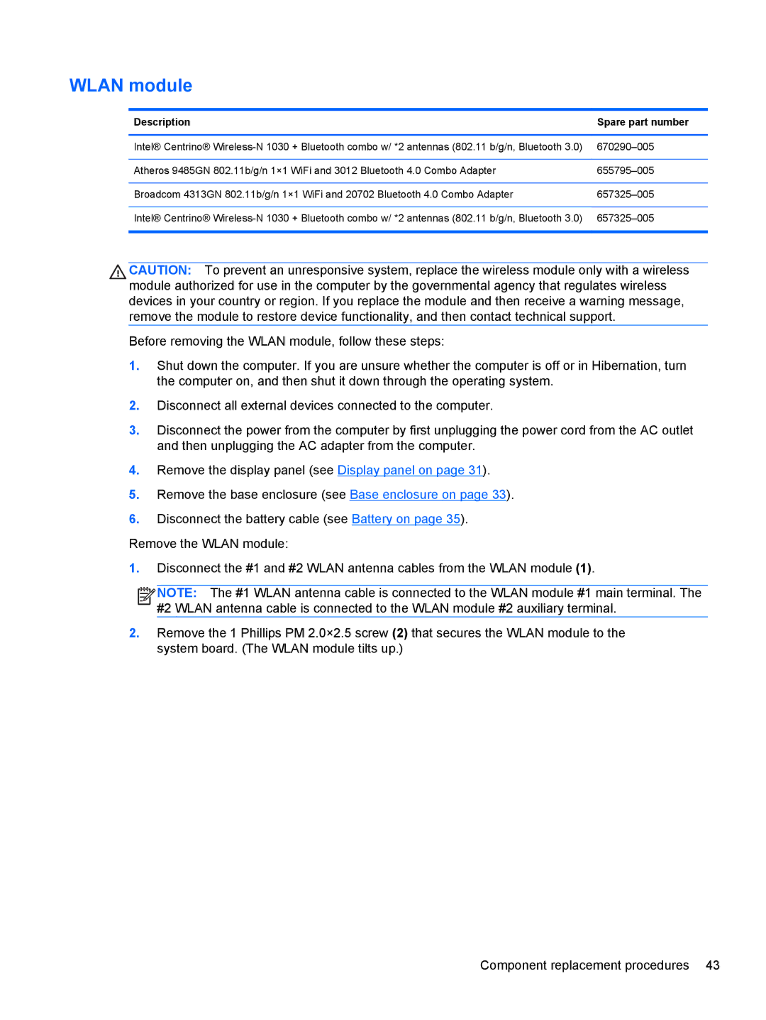 HP 4 B5T03UA, 4 B5T04UA manual Wlan module 