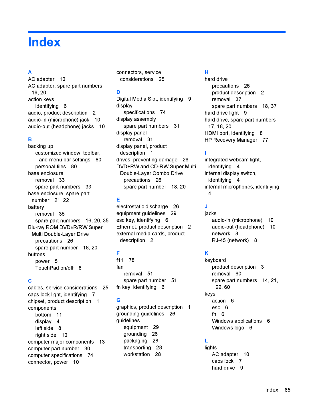 HP 4 B5T03UA, 4 B5T04UA manual Index 