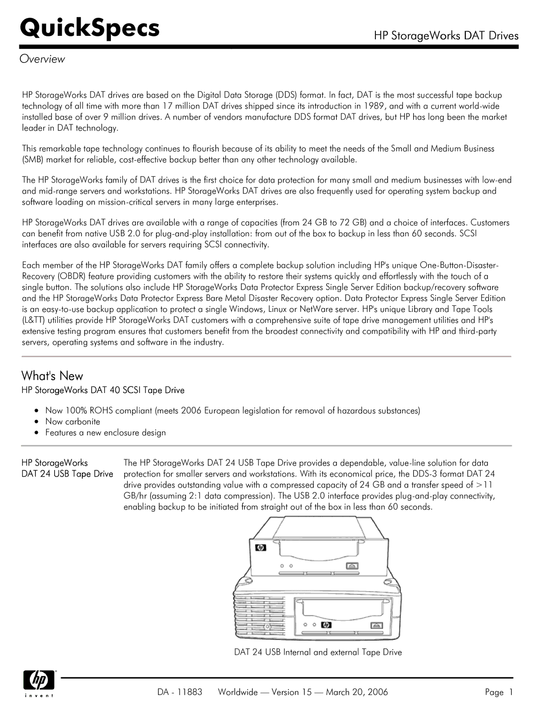 HP 40 SCSI manual Overview, HP StorageWorks DAT 40 Scsi Tape Drive 