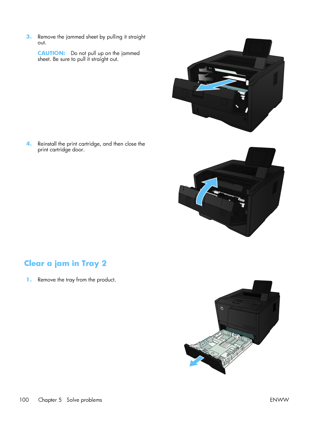 HP 400 M401N Laser CZ195A#BGJ, 400 CE956A, M475DW PRO 400 CE864A#BGJ manual Remove the tray from the product Solve problems 