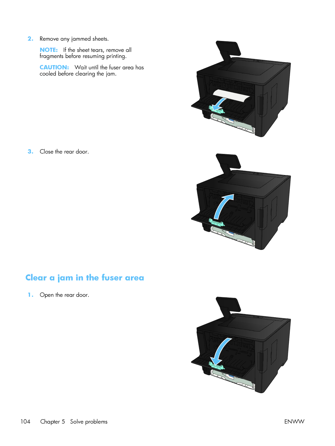 HP M475DW PRO 400 CE864A#BGJ, 400 CE956A, 400 M401N Laser CZ195A#BGJ manual Clear a jam in the fuser area 