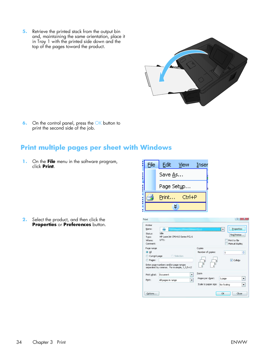 HP 400 M401N Laser CZ195A#BGJ, 400 CE956A, M475DW PRO 400 CE864A#BGJ manual Print multiple pages per sheet with Windows 