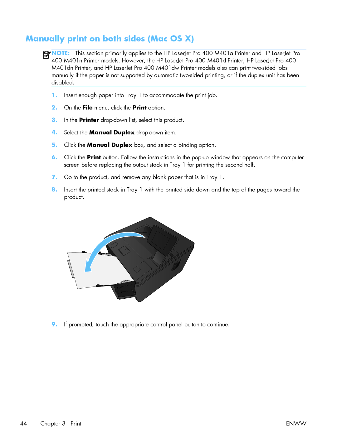 HP M475DW PRO 400 CE864A#BGJ, 400 CE956A, 400 M401N Laser CZ195A#BGJ manual Manually print on both sides Mac OS 