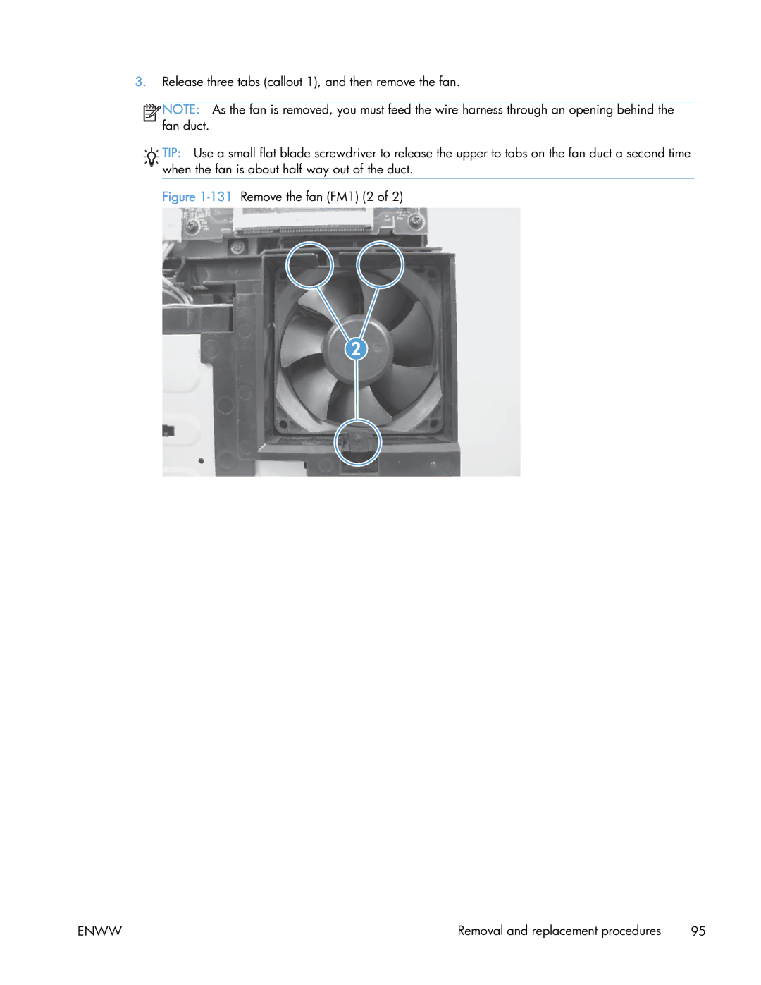 HP 400 manual 131Remove the fan FM1 2 