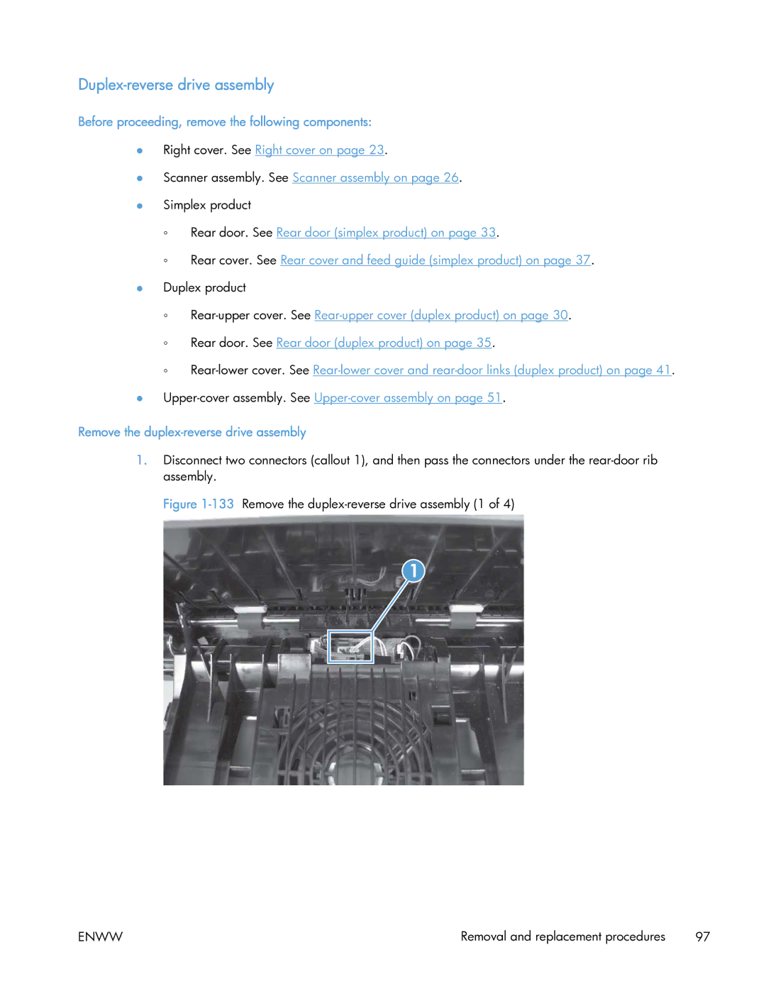 HP 400 manual Duplex-reverse drive assembly, Remove the duplex-reverse drive assembly 