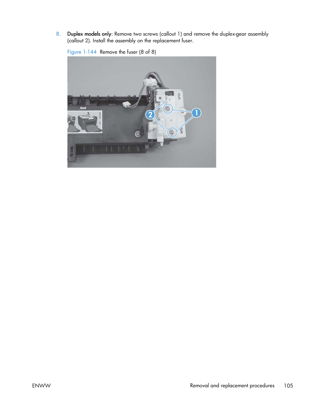 HP 400 manual 144Remove the fuser 8 