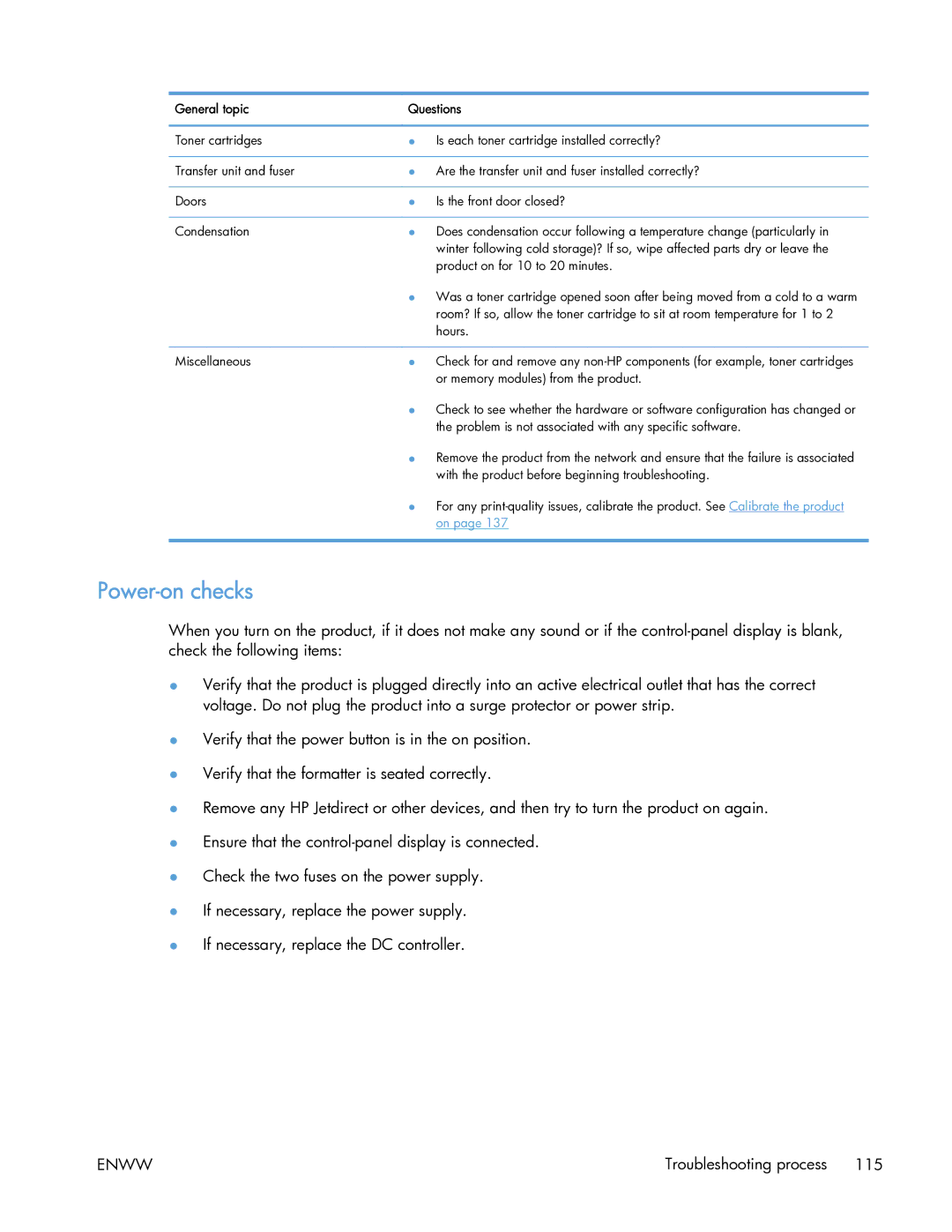 HP 400 manual Power-on checks 