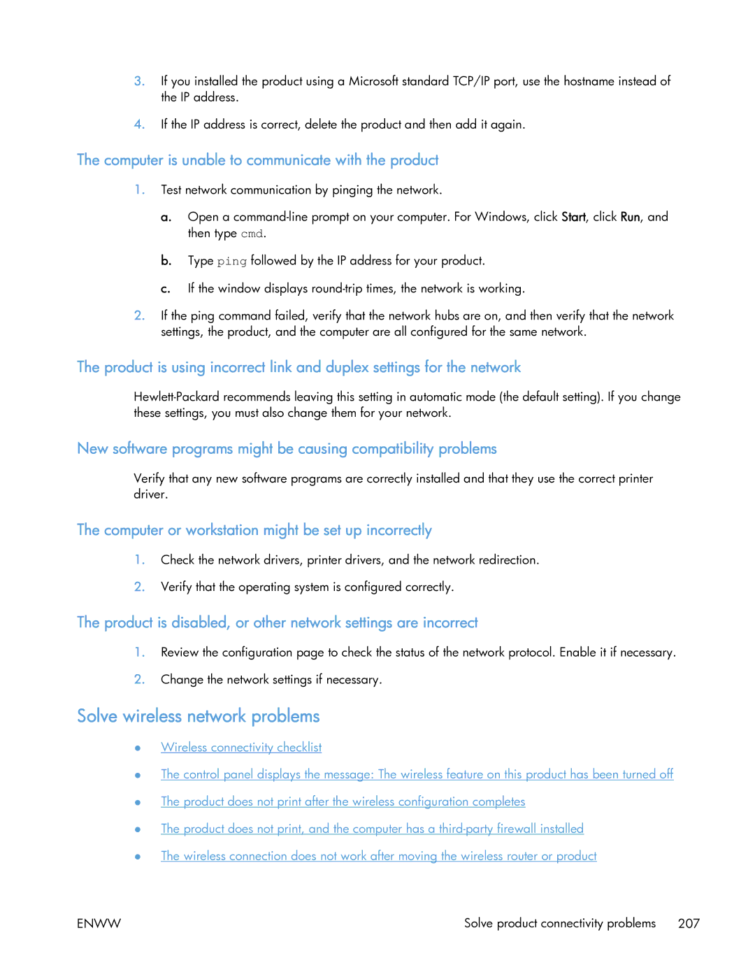 HP 400 manual Solve wireless network problems, Computer is unable to communicate with the product 