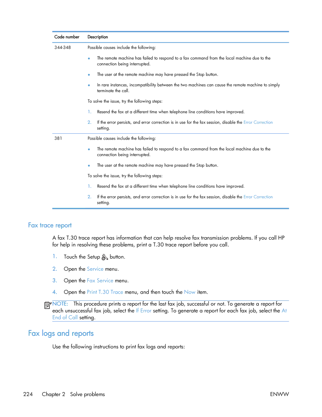 HP 400 manual Fax logs and reports, Fax trace report 