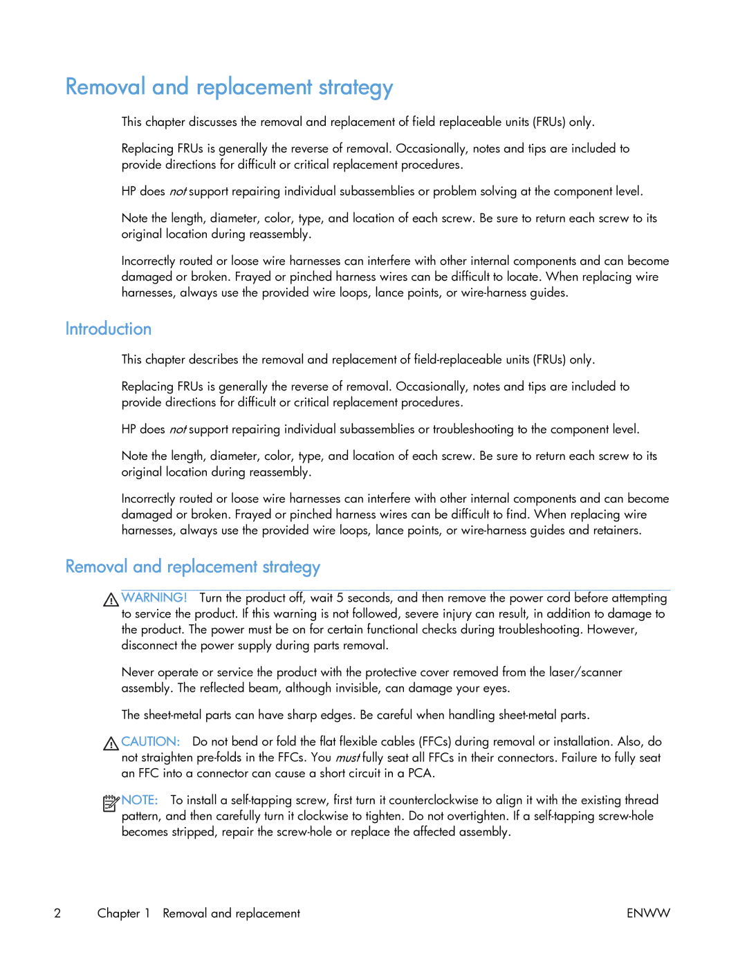 HP 400 manual Removal and replacement strategy, Introduction 