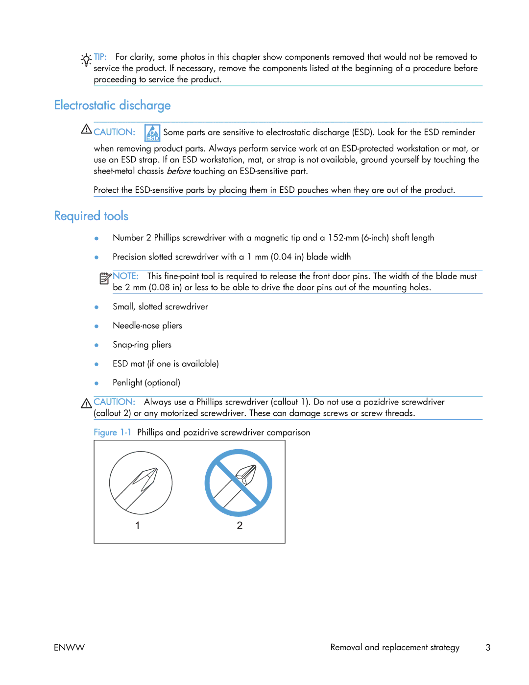 HP 400 manual Electrostatic discharge, Required tools 