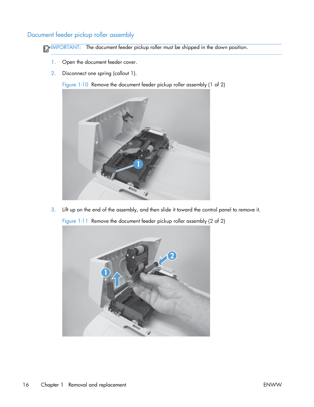 HP 400 manual Document feeder pickup roller assembly 