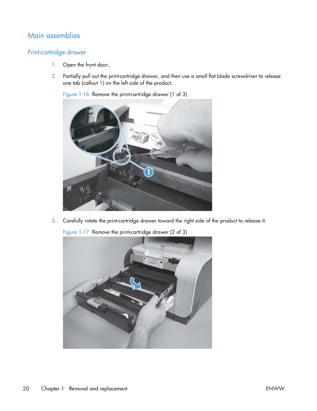 HP 400 manual Main assemblies, Print-cartridge drawer 