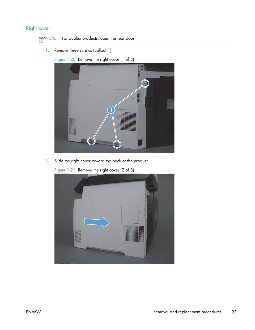 HP 400 manual Right cover 