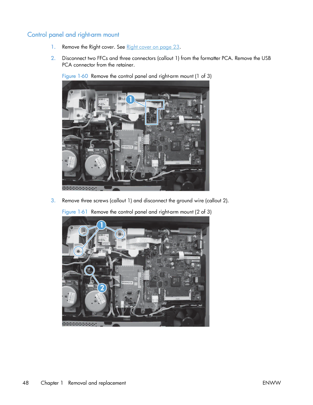 HP 400 manual Control panel and right-arm mount 