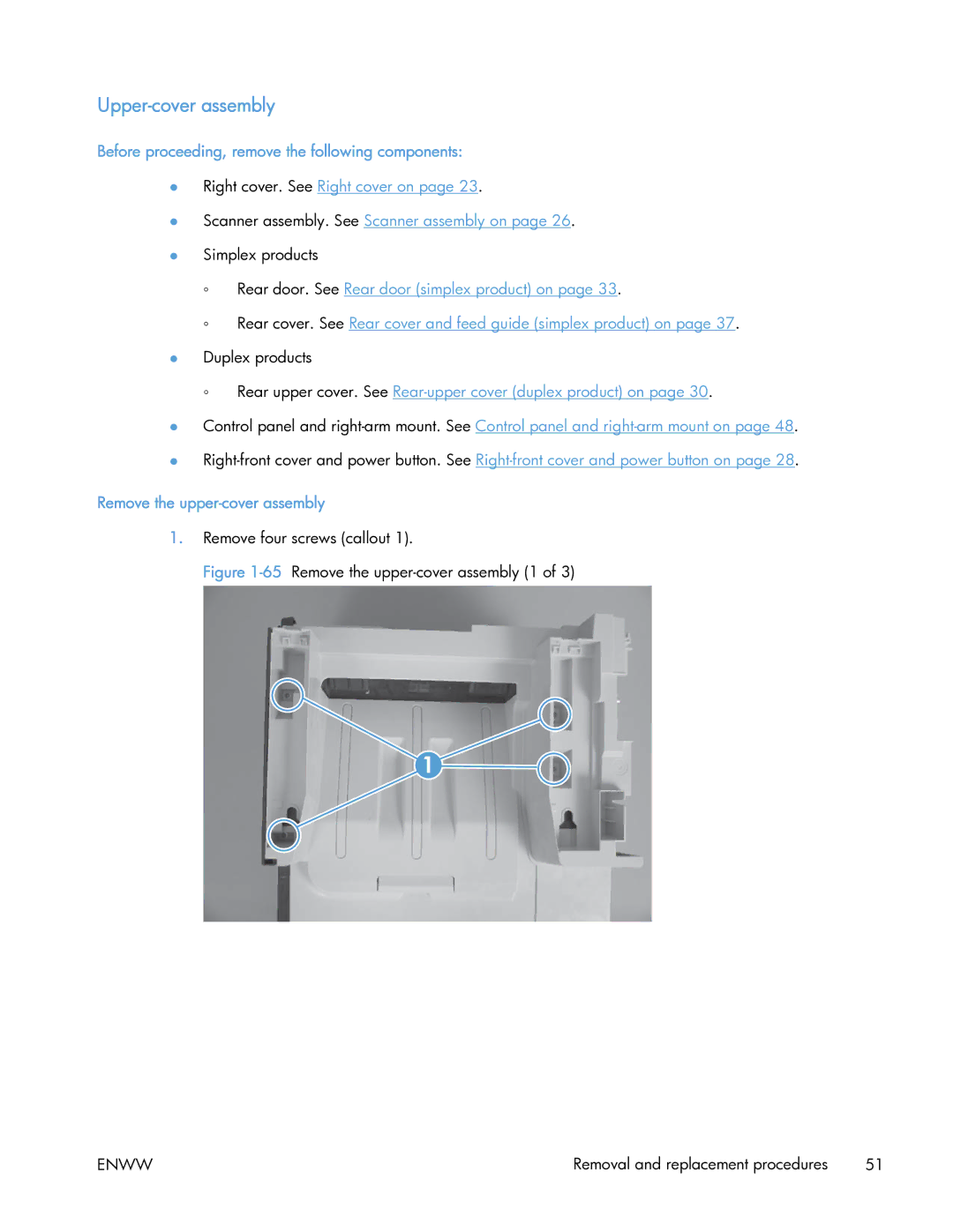 HP 400 manual Upper-cover assembly, Remove the upper-cover assembly 