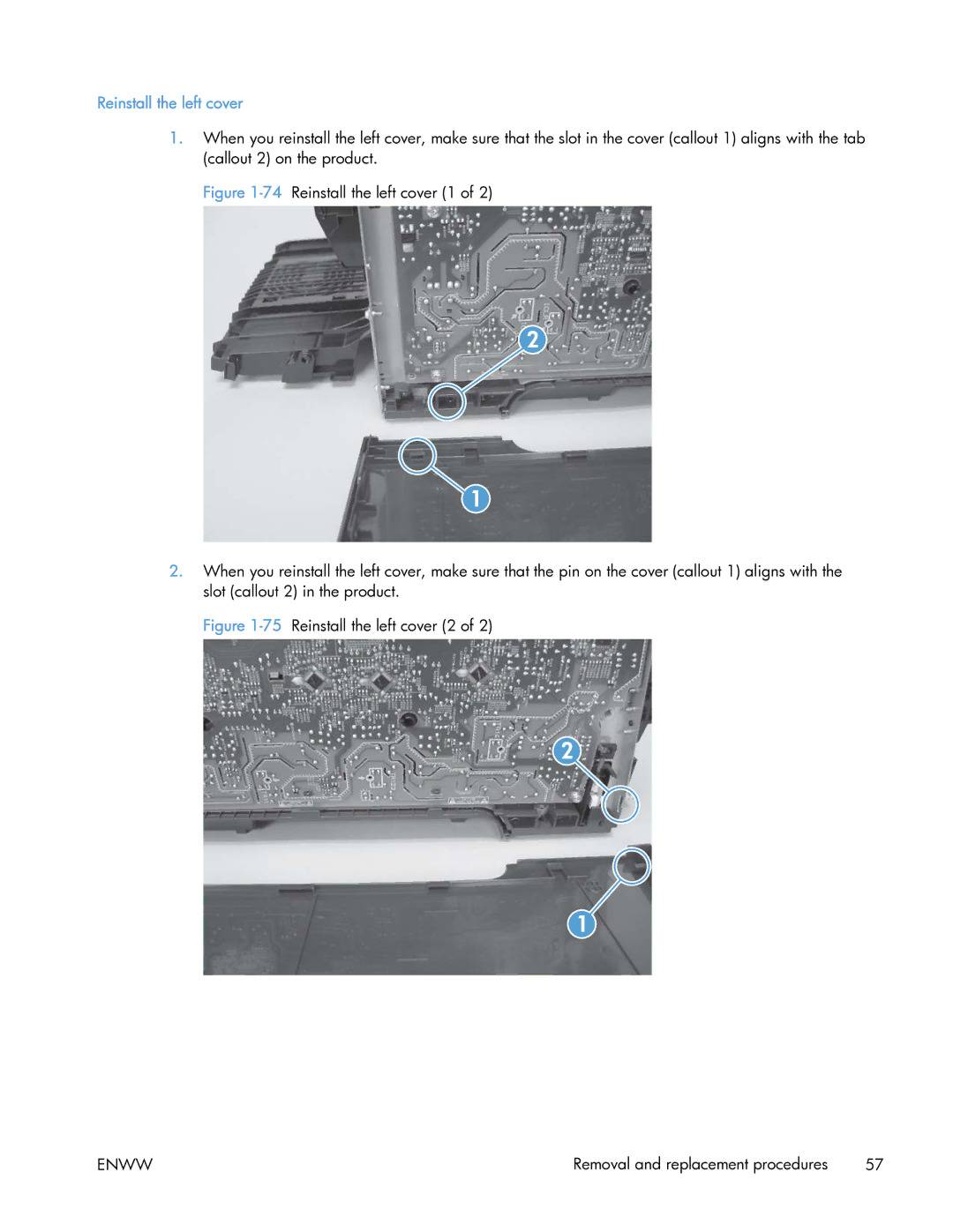 HP 400 manual 75Reinstall the left cover 2 