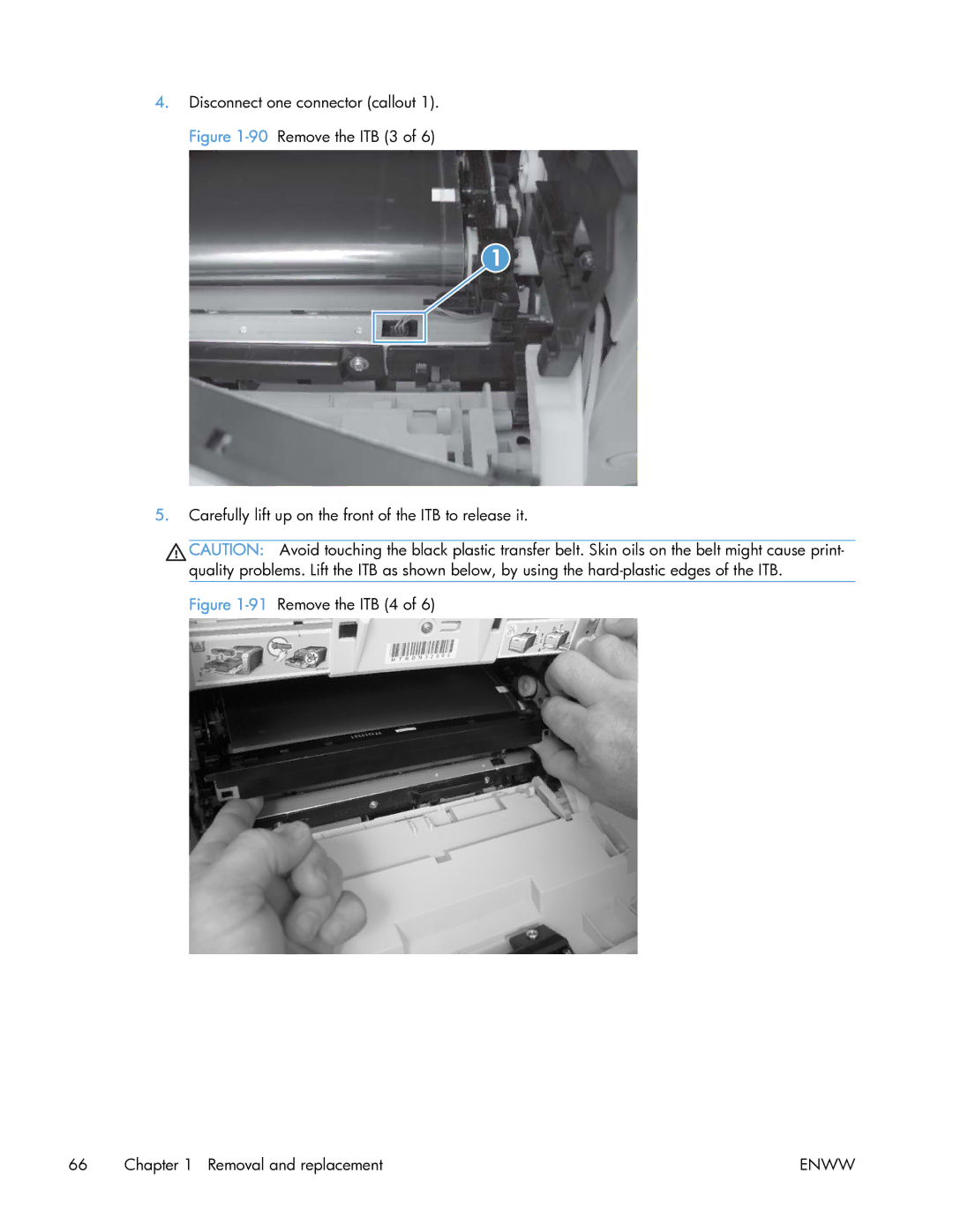 HP 400 manual 91Remove the ITB 4 Removal and replacement 