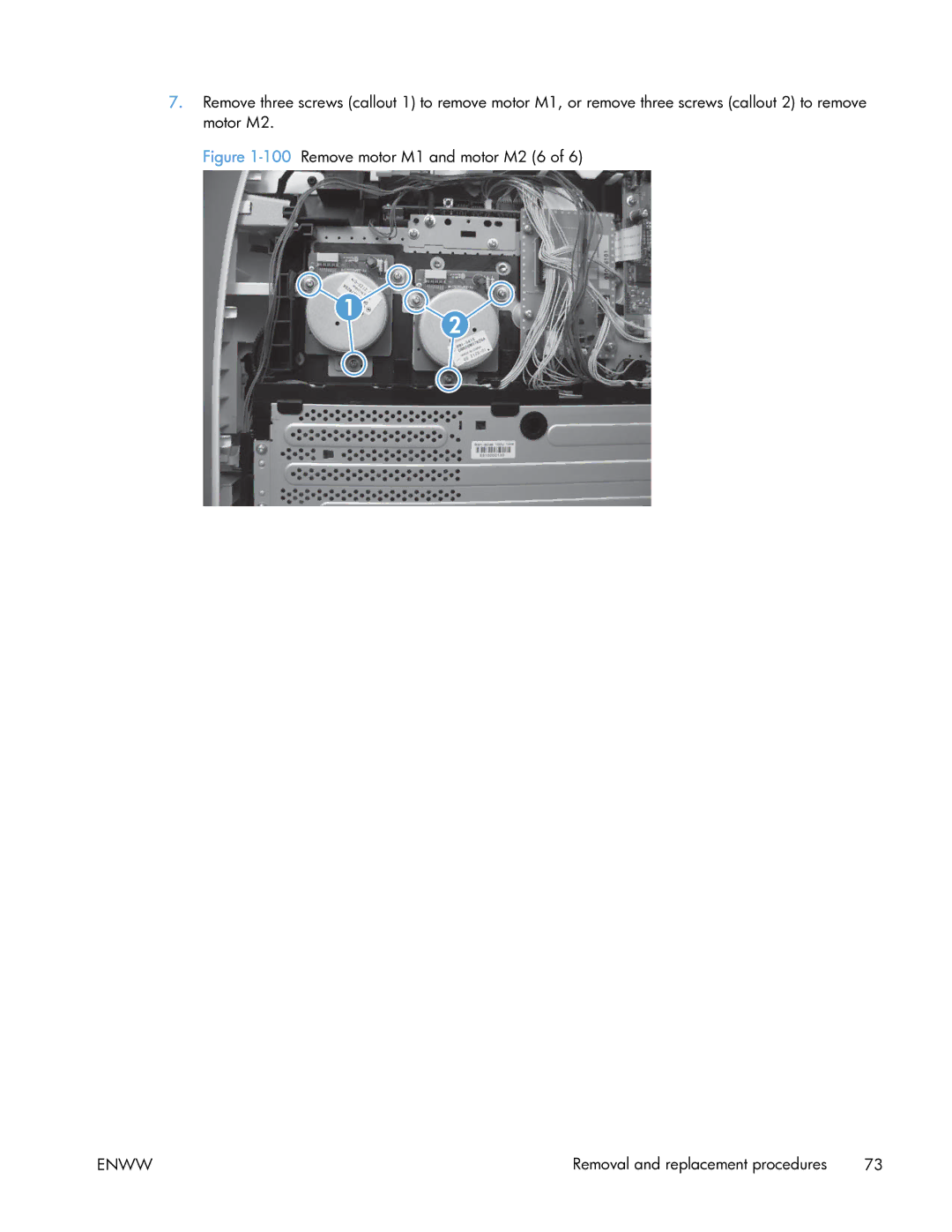 HP 400 manual 100Remove motor M1 and motor M2 6 