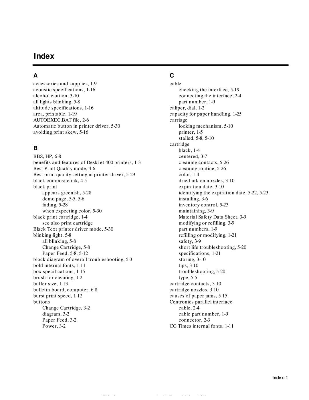 HP 400 manual Index-1 