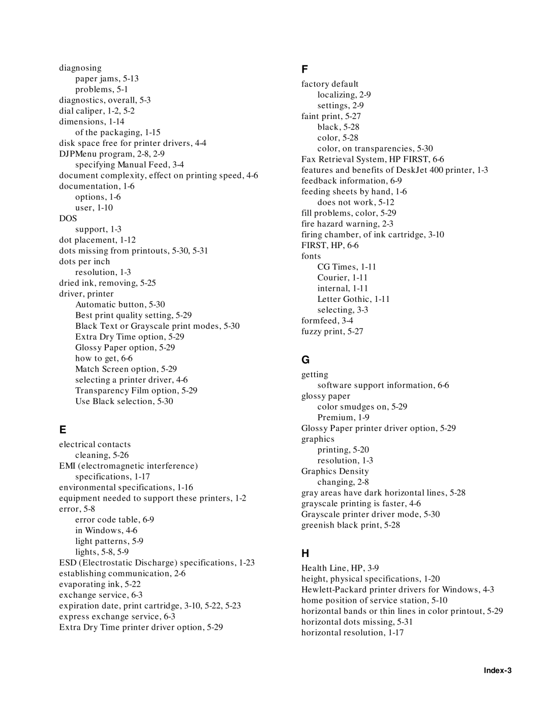 HP 400 manual Index-3 