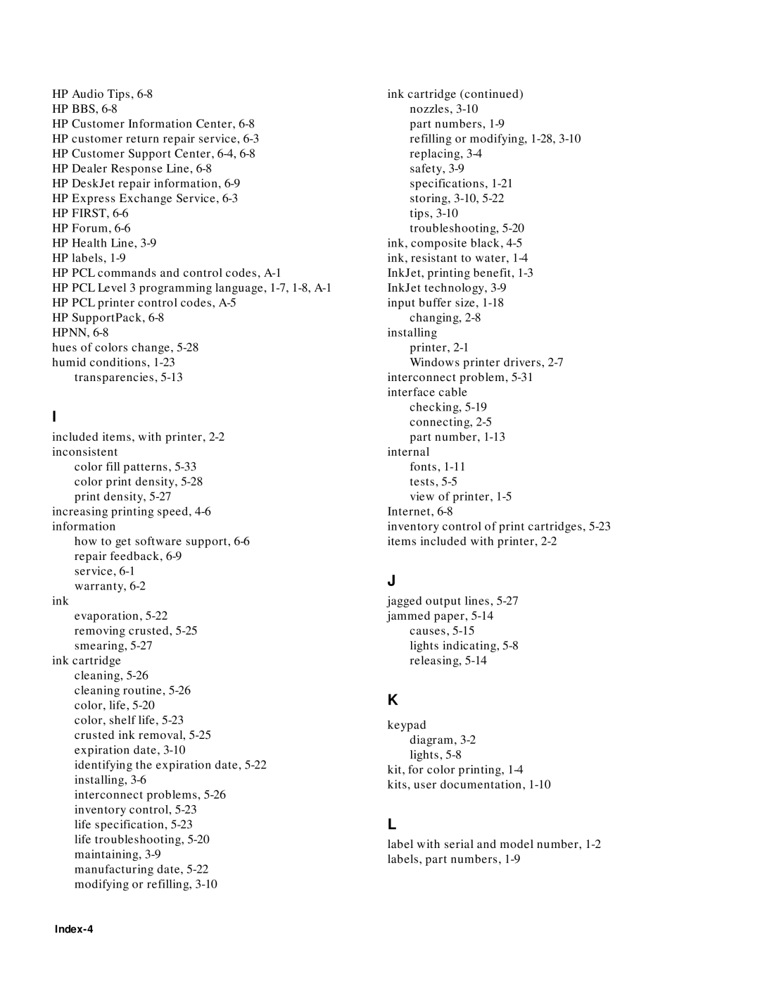 HP 400 manual Index-4 