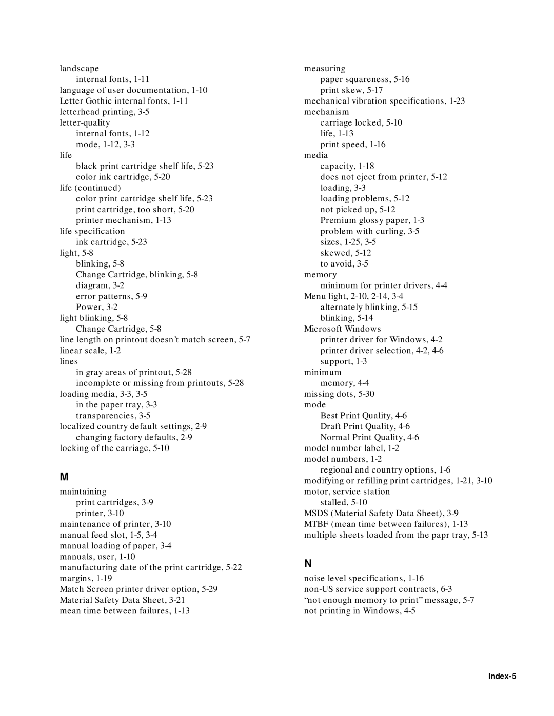 HP 400 manual Index-5 