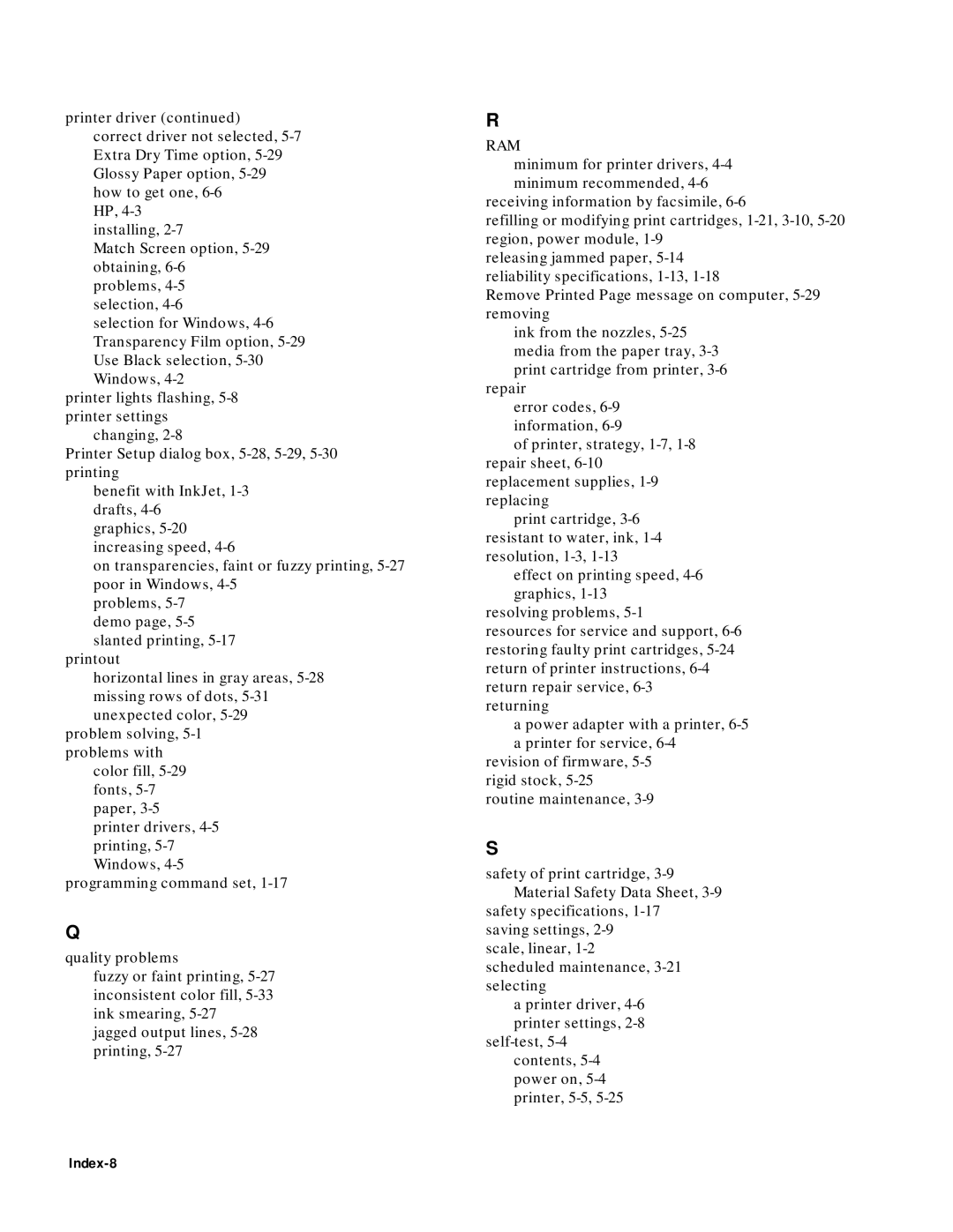 HP 400 manual Index-8, Ram 