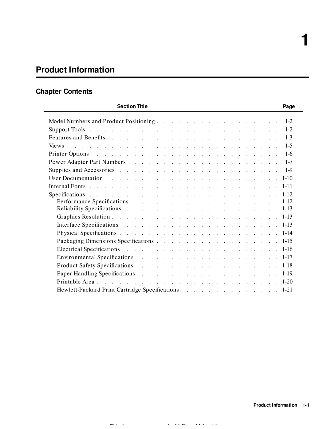 HP 400 manual Product Information, Chapter Contents 