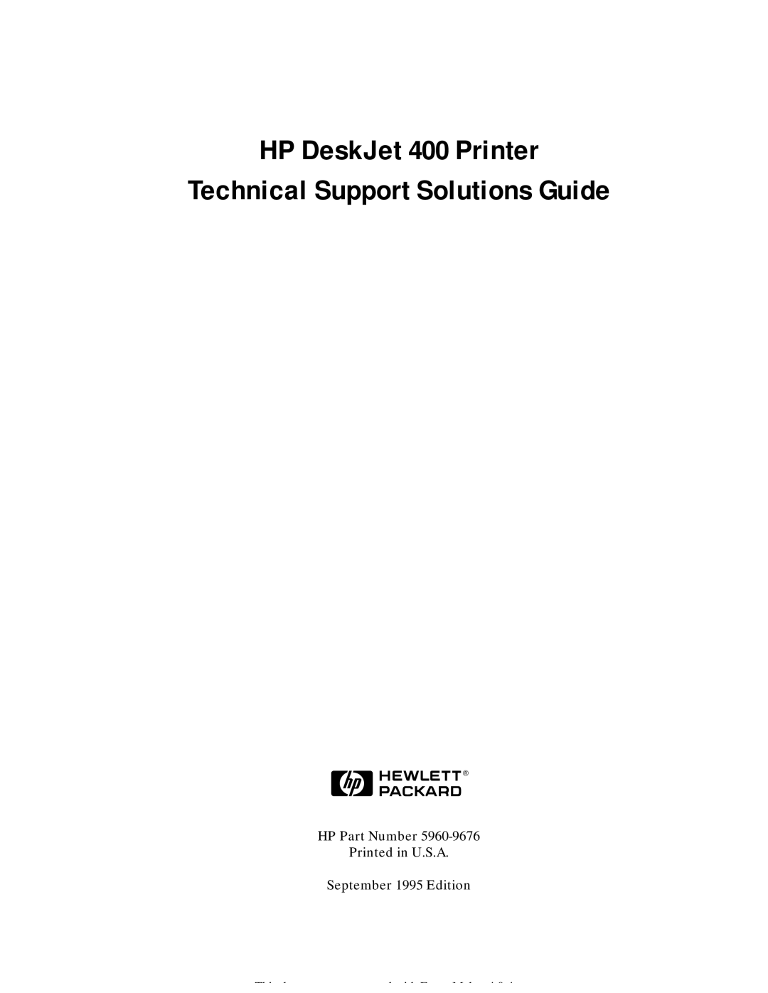 HP manual HP DeskJet 400 Printer Technical Support Solutions Guide 