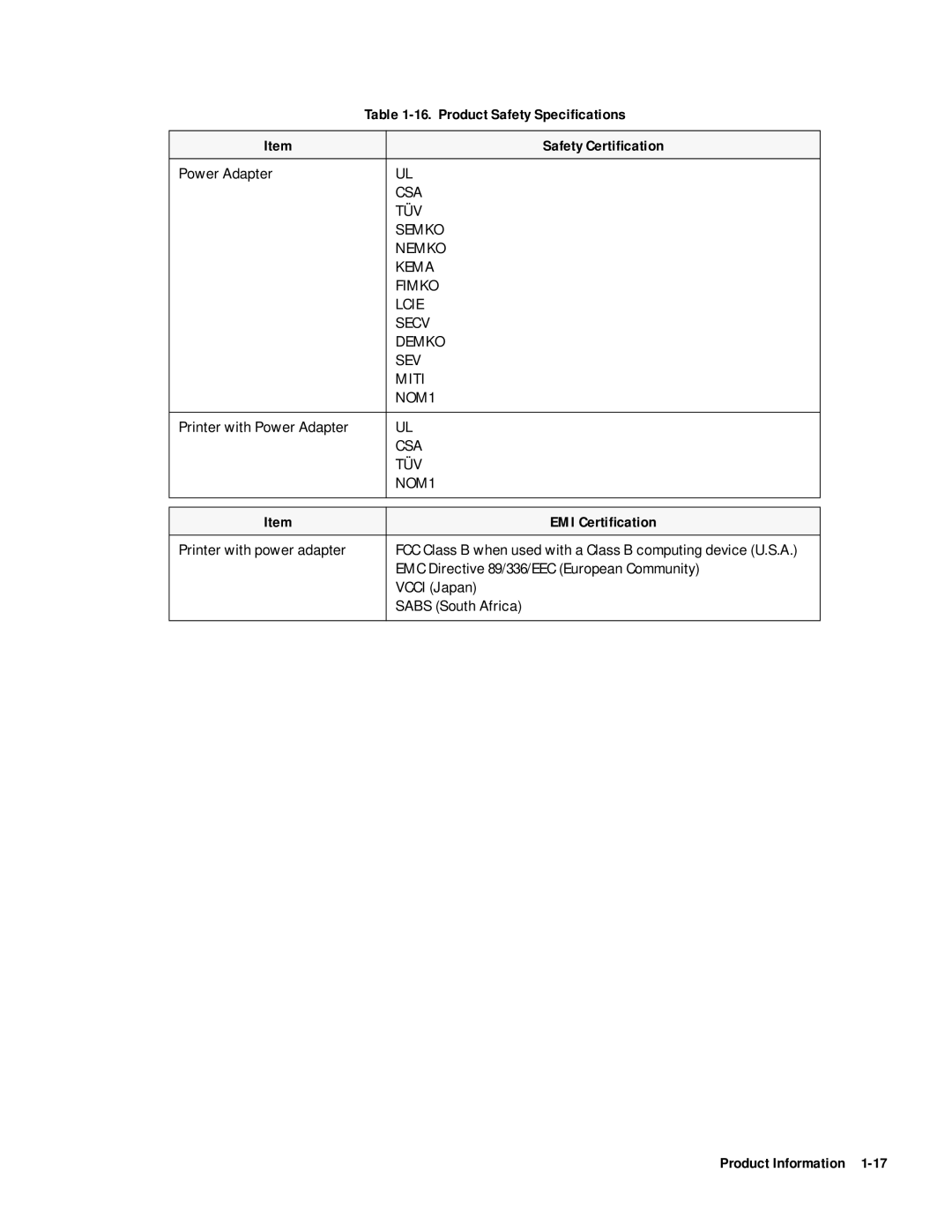 HP 400 manual Product Safety Speciﬁcations, Safety Certiﬁcation, EMI Certiﬁcation 