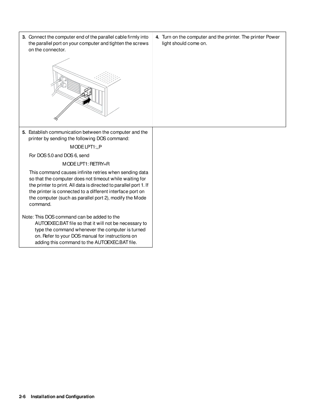 HP 400 manual For DOS 5.0 and DOS 6, send, Mode LPT1 RETRY=R 