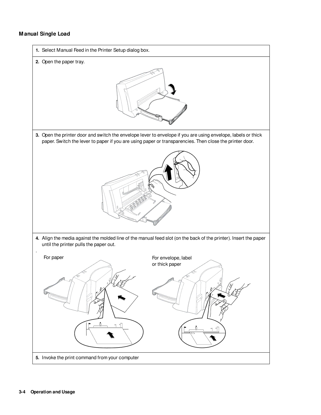 HP 400 manual Manual Single Load, Or thick paper, Invoke the print command from your computer 